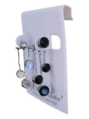 Silver Swarovski-crystal Black Faceted Dangle Earrings